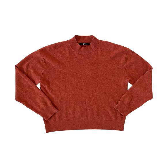 Quince 100% Mongolian Cashmere Sweater L Orange Mock Neck Cropped Boxy Preppy - Picture 3 of 8